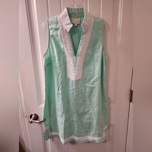 💚 STS Sail to Sable Sleeveless Shift Dress – Mint Green & White – Size Large